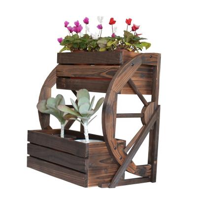 China Two Wheels Design Wooden Balcony Planter Boxes Double Plant Containers For Flowers Planting With Wheels Supports for sale