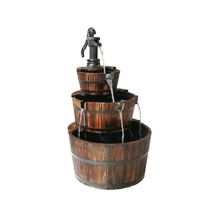 China Outdoor Tri-Tier Wooden Water Fountain Barrel Tri-Tier Fountain for Patio, Backyard, Garden Decoration for sale