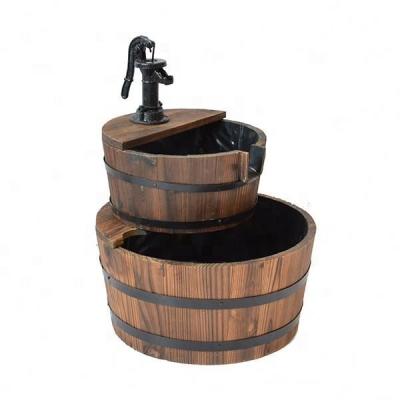 China Balcony Outdoor Antique Wooden Fountains, Backyard Double Row Water Fountain Barrel Decoration 17.5Wx17.5Dx22Hinch for sale