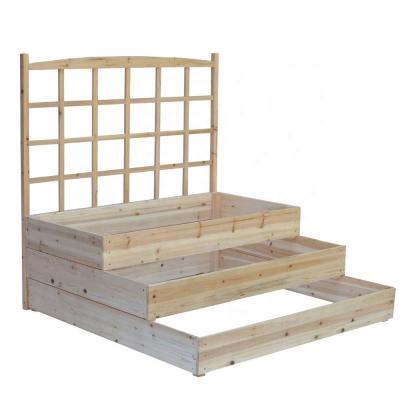 China Three Tier Raised Wooden Garden Beds With Trellis Climbing Patio, Balcony, Backyard Planters 122x122x122cm for sale