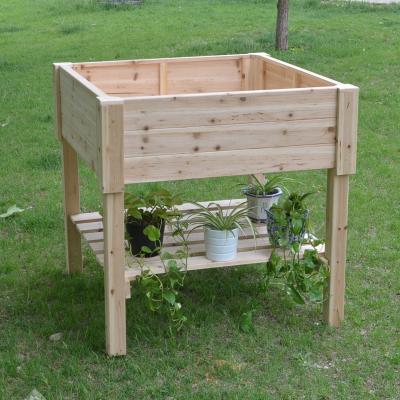 China Deep Wooden Container Square Garden Raised Plant Tables Solid Cedar Wood Unfinished Outdoor Vegetables Planter Beds for sale