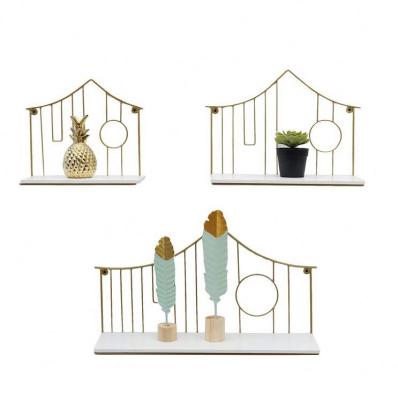 China Sustainable Wall Decor 3pcs Floating Shelf Set White And Gold Wall Mounted Shelf for sale