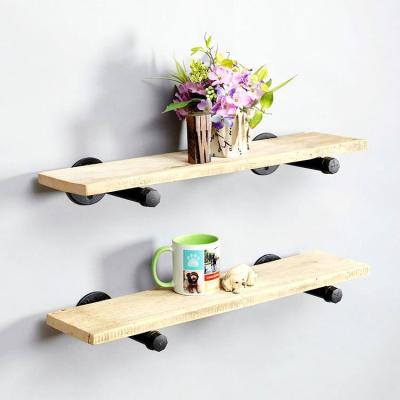 China Retro Natural Pipe Shelf Decor Wall Mateiral Wall Book Shelves Iron Wooden Wall Shelf for sale