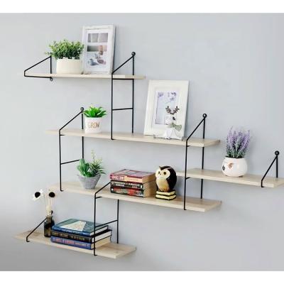 China Functional Wall Shelf Wood and Metal Mix 4 Tier Wall Shelves Floating Wall Wood Shelf for sale