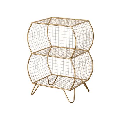 China Multi-layer Nordic Study Storage Living Room Table Bedside Grid Iron Floor Shelf Iron Side Sofa Instagram Display Rack for sale