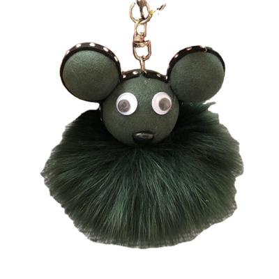 China Real Fox Fur Fashion Real Fox Fur Ball Mickey Pompom Key Chain For Women,Mickey Fox Hair Bag Key Holder Fluffy Fur Ball Keychain for sale