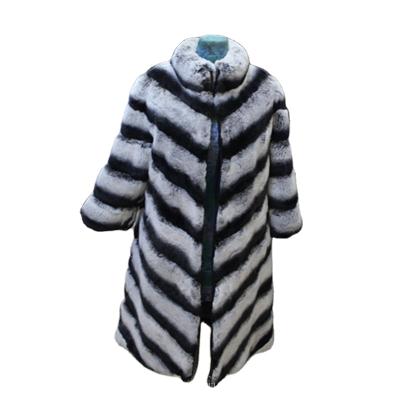 China 2022 Viable New Fahion Long Style True Rex Rabbit Fur Jacket Chinchilla Color Genuine Fur Coats for sale