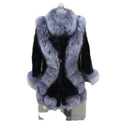 China Viable New Style Natural Mink Fur Jacket with Silver Fox Fur Collar and Slap Real Mink Fur Coat for sale