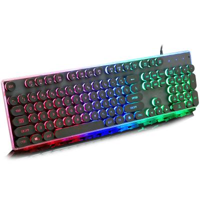 China English Layout Multimedia Keys Round Keycap Backlit USB Wired Metal Panel Retro Steampunk Gaming Keyboard for sale