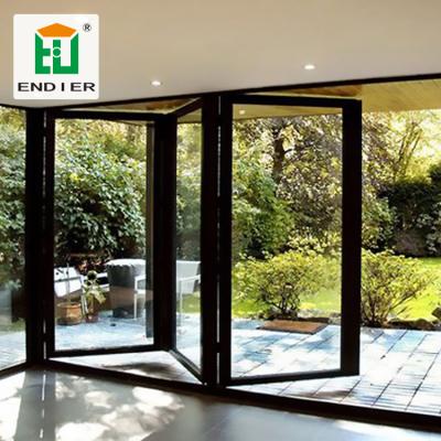 China Modern Folding Slide Glass Doors Wall Panel Exterior Residential Folding Glass Doors for sale