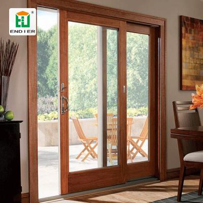 China Large plexiglass color European aluminum wood frame wood grain bedroom villa hotel style sliding door for sale