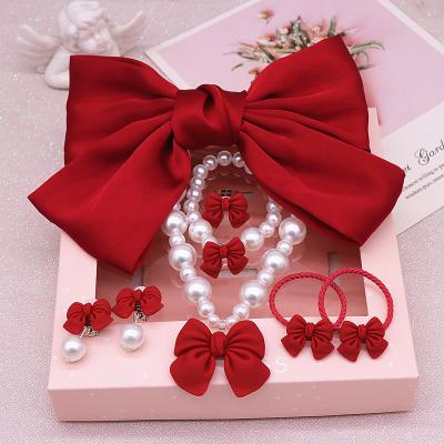 China Fairy Princess Party Jewelry Set Big Bow Hairpin Ring Girls Student Hair Accessories TRENDY Children's Necklace Jewelry Set for sale