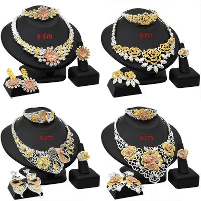 China CLASSIC 24K Gold Plated Ring Bracelet Set Middle East Dubai Necklace Earrings Ladies Jewelry Set Wholesale for sale