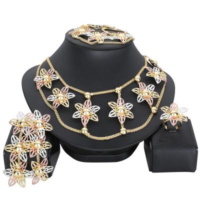 China CLASSIC Yoomuna Flower Jewelry Sets Necklace Bracelet Dubai Gold Pakistani Jewelry Sets For Women Wedding Party Birthday Gift Trendy for sale