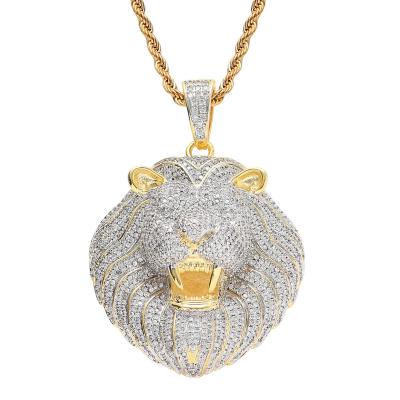 China Europe And America Iced Out Necklace Micro Pave Cubic Zircon Lion Head Pendant Necklace For Men Women Gifts Hip Hop Luxury Jewelry for sale