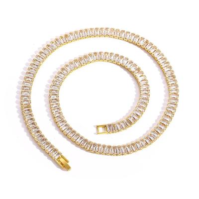 China Trendy Gold Plated Cuban Link Necklace 7MM Hip Hop Bling Jewelry Outlet Iced Out Cuban Link Chain Men's Necklace for sale