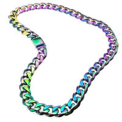 China Europe and America Rainbow Chain Hip Hop Men's Stainless Steel Cuban Chain Bracelet Necklace Personality 15MM16MM 24 Inches for sale