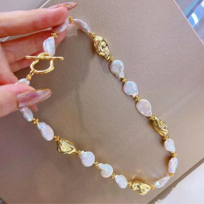 China Other Freshwater Baroque Shaped Pearl Necklace Bracelet Set Retro Women's Institute of Statistics Gold Plated French Fashion and Silver Style for sale