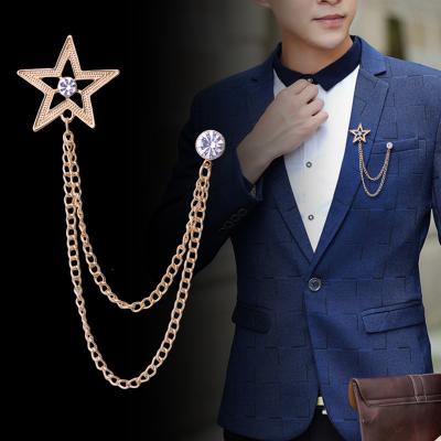 China Accessories Pin Jewelry Set Acrylic Mens Fashion Brooch Tassel Chain Men's Rhinestone Brooch Pin Suit Small for sale