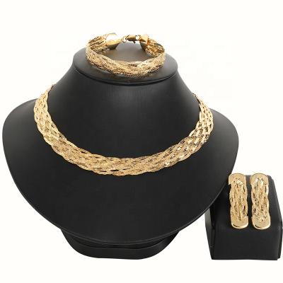 China CLASSIC High Quality Dubai 24k Gold Jewelry Set Necklace Earring Set African Nigerian Wedding Jewelry Sets Women's Gifts for sale