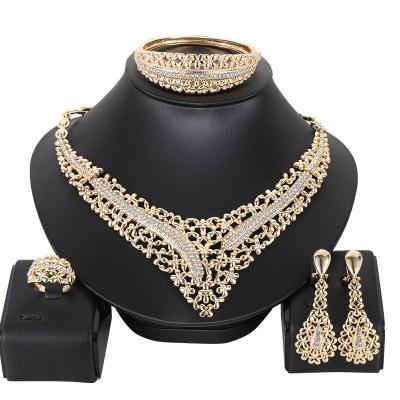 China CLASSIC Fashion African Gold Plated Color Jewelry Sets For Women Bridal Ring Jewelery Earrings Necklace Bracelet Set Dubai Wedding Gift for sale