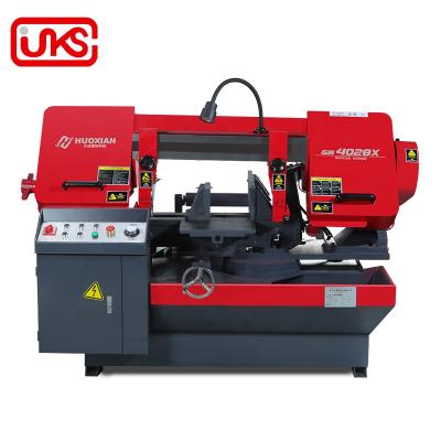 China Building Material Magazines GB4028X Metal Cutting Horizontal Band Sawing Machine Turning 45 Degree Angle for sale