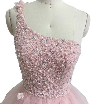 China Full Anti-Static Bead On Bodice Blush Color Formal Dress Wholesale Women's Ball Gown for sale