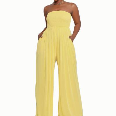 China Women Viable Clothing Solid Color Off Shoulder Chiffon Wide Leg Casual Pants Summer Vacation Sexy Overalls for sale