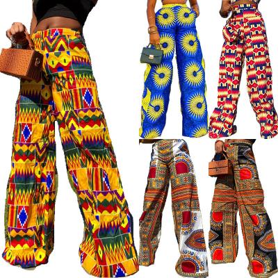 China High Waist African Casual Floral Print Fashion Anti-wrinkle Clothing Loose Wide Leg Pants for sale