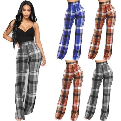 China Anti-Wrinkle Women's Loose Plaid Women's Wide Leg Pencil Pants Long Plaid Pants for sale