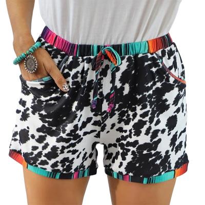 China Dye High Tie Women's Beach Anti-wrinkle Leopard Print Summer Waist Cow Print Lace-up Shorts Pants for sale