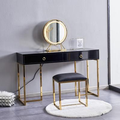 China (Other)Adjustable Modern Black White High Gloss Gold LED Dressing Table Makeup Vanity Set for sale