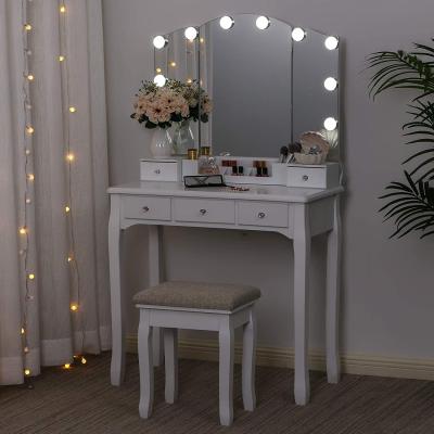 China 2020 b2b foldable stylish modern glass dresser make up dressing table and table design mirror with light for sale