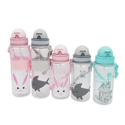 China Custom Sublimation Strap Leek Proof Cartoon Design Tritan Water Bottle School Kids Viable For With Straw for sale