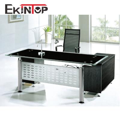 China Customized Hot Sale Modern Ekintop Iron Computer Desk Black Glass Desk for sale