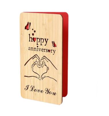 China Europe birthday wooden card handmade bamboo I love you true and greeting card wooden minimalist greeting card for sale