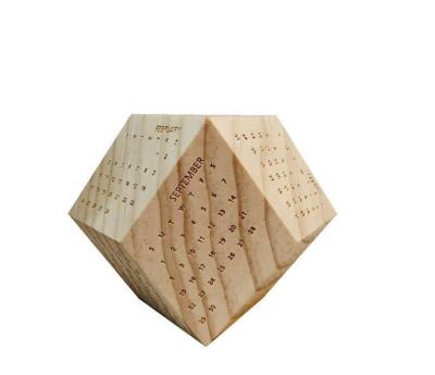 China Calendar Polygon Display Solid Wood Twelve Month Calendar Date Natural Material for sale