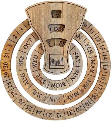 China Environmental friendly permanent wooden wall calendar - with a rotating disc that can show the date, month and dateThree-month folding calendar for sale