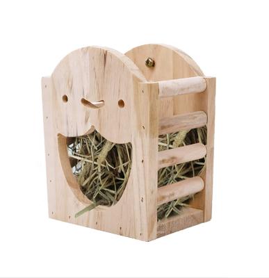 China Single viable wooden feeder, hamster rabbit guinea pig sage hay rack hanging in the cage can hold hay, corn, and other pet food for sale