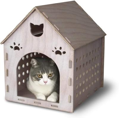 China Europe HS Wooden Kitten House Cat Shelter Fully Assembled Plywood Hiding House Suitable for Cats, Rabbits and Small Dogs for sale