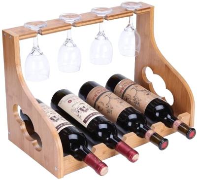 China Europe Wall Mounted Wine Rack , 6 Bottles Of Cellar Bamboo Stackable Rack ( 4 Glasses ) for sale