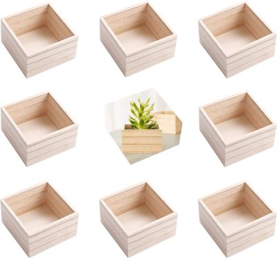 China Europe set of 4 craft boxes and wooden box unpolished wooden flower pots for storing succulents on table at home for sale