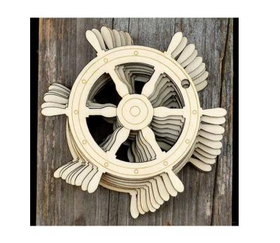 China Nautical Europe Ship Wheel Craft Shape 3mm Plywood Wooden Boat for sale