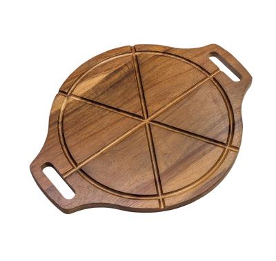 China Sustainable Wooden Trays Food Trays Around Tray Sets Wooden Serving Pizza Plate Tray With Handle for sale