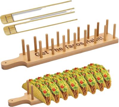 China Sustainable bamboo taco holder tray, the tray can hold 8 soft or hard shell tacos, also very suitable for taco gifts and taco holder for sale