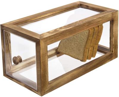 China Freshness Preservation Kitchen Bread Display Box Transparent Acrylic Storage Box With Antique Brown Burnt Wood Frame for sale