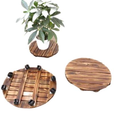 China Eco-friendly Movable Rectangular Round Pulley Square Potting Tray Plant Pot Flower Stand Flower Tray Solid Wood Base for sale