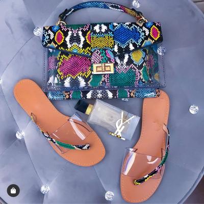 China CUSHIONING popularity fashion collocation PVC transparent bags shoulder women handbags pinch and shoes sequins slippers set ladies for sale