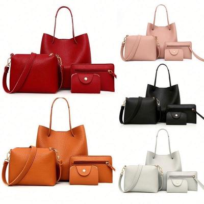 China Designer Large Capacity Lichee High Quality Print 4 Piece Suit Women Leather Handbags PU Leather Handbag Sets for sale