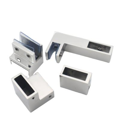 China Frameless Clamp Connector Glass Hinge for 5MM Glass Thickness F Shape Glass Fitting for sale